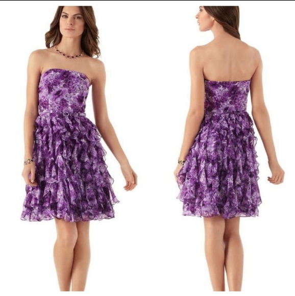 Purple Floral Chiffon Layered Dress - Picture 2 of 8